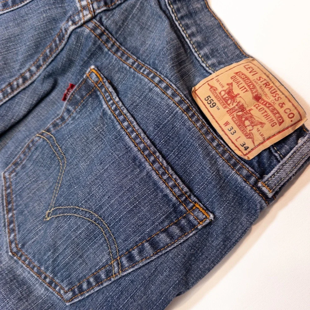 Levis 559 Relaxed Straight Mens 33x34 Blue Denim Jeans Medium Wash